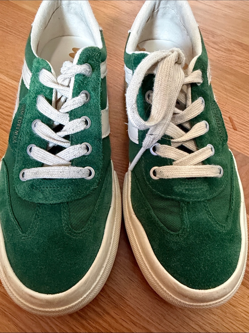 Sam Edelman Green Suede Lace-Up Sneakers with White Stripes
